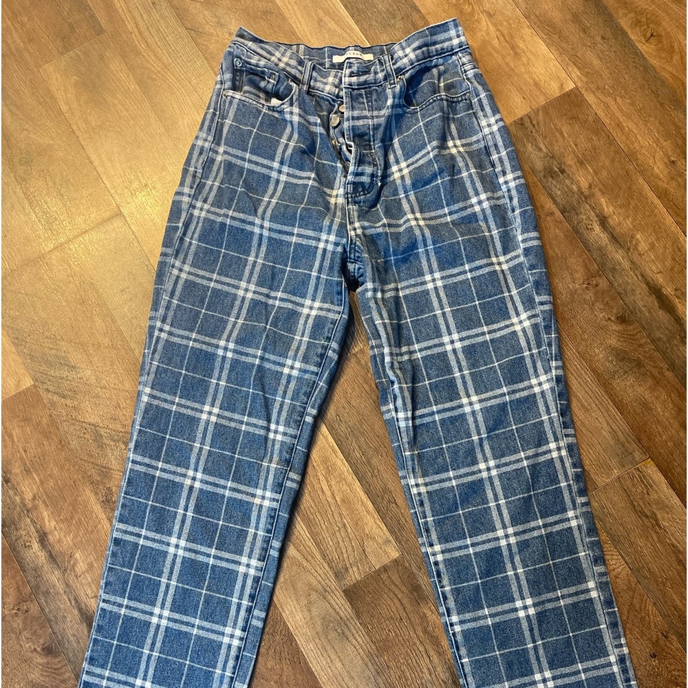 Navy Blue Plaid American Eagle Dad Jeans
